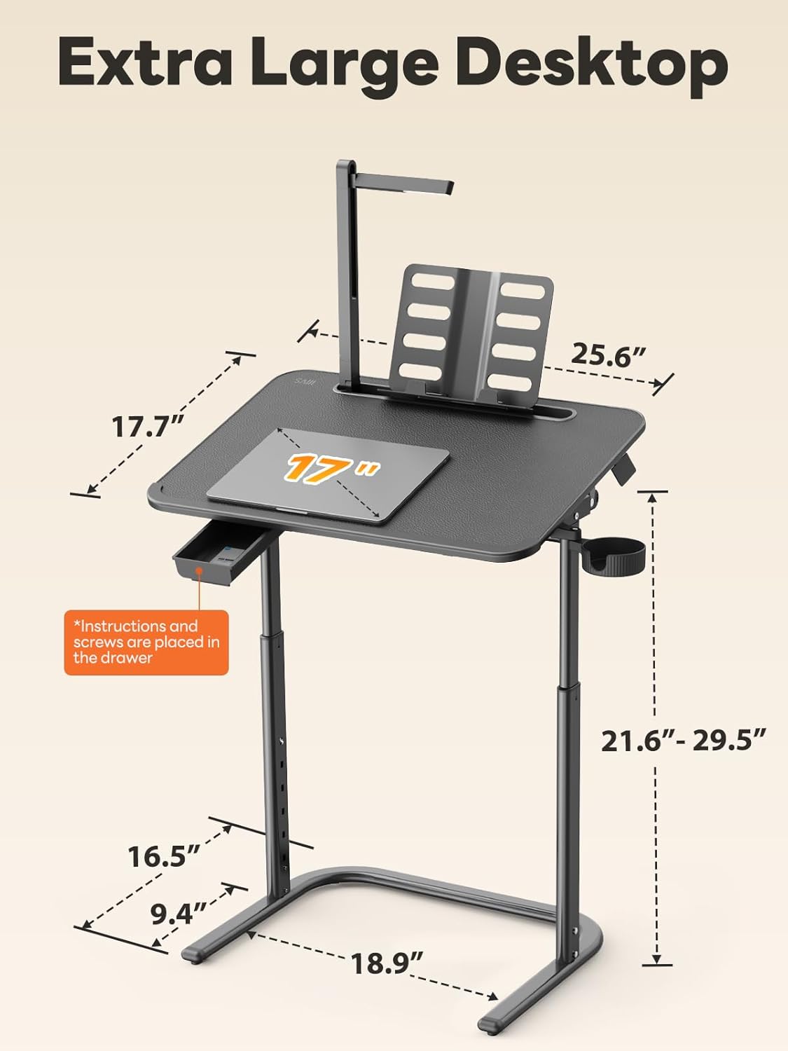 Adjustable TV Tray Table with LED Light